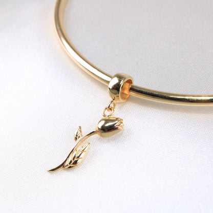 14K Yellow Gold Rose Dangle Charm
