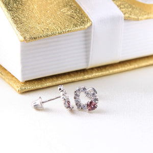 14K Yellow Gold CZ Heart Earrings w/Screw