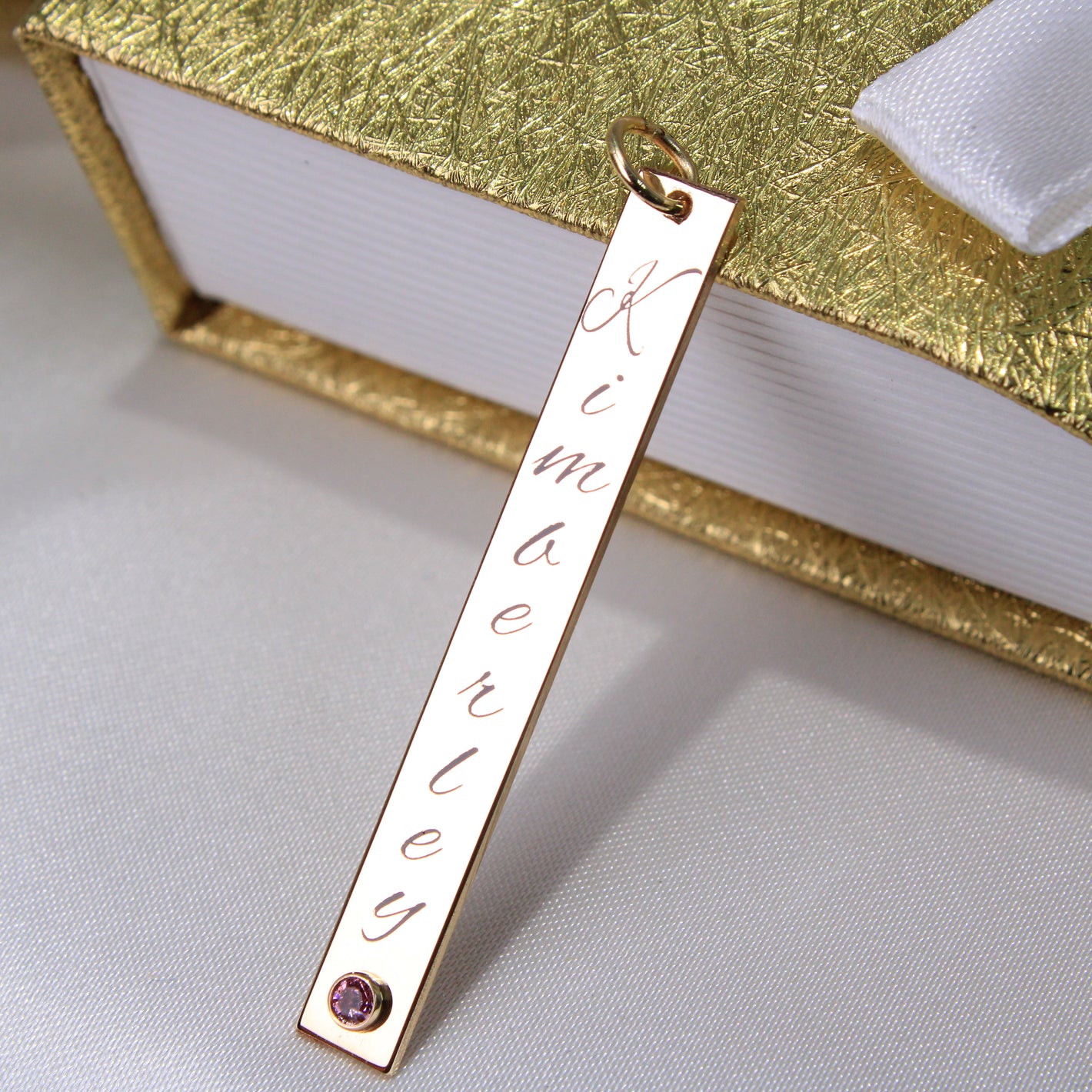 14k Yellow Gold  Birthstone Vertical Bar Name Charm