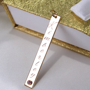 14k Yellow Gold  Birthstone Vertical Bar Name Charm
