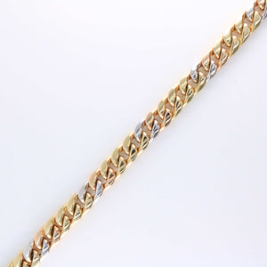 14K Gold Hollow Tricolor Miami Cuban Link Bracelet 6.5mm 8in