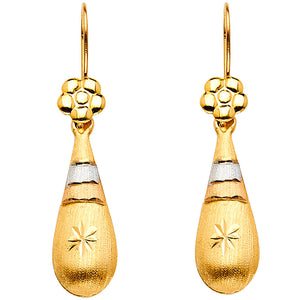 14K Yellow Gold Flower Tear Drop Earrings