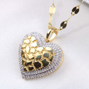 10K Yellow Gold Diamond Nugget Heart Pendant/Charm