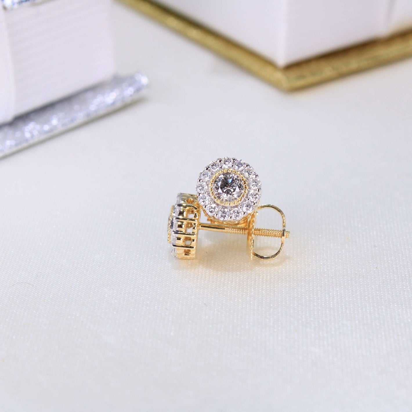 10K Yellow Gold Screw Back Diamond Earrings