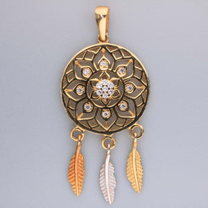 14K Tricolor Gold Dream Catcher Charm