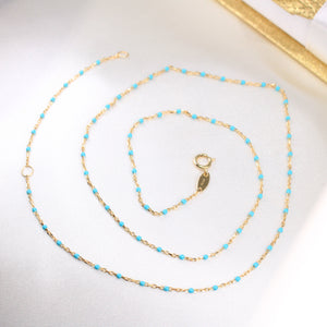 14K Turquoise Beaded Necklace 18in