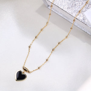 14K Yellow Gold Onyx Black Heart Necklace 18in