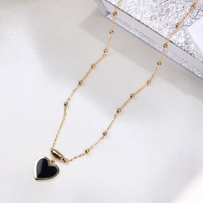 14K Yellow Gold Onyx Black Heart Necklace 18in