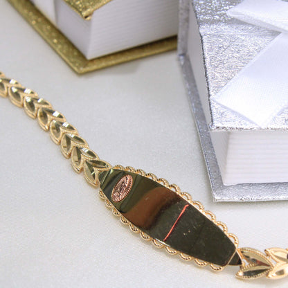 14K Virgin Of Guadalupe ID Bracelet 13mm 7in