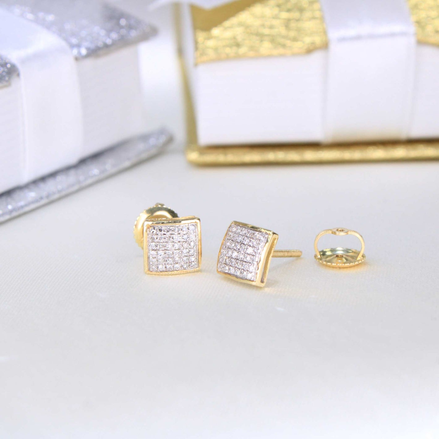 10K Yellow Gold Screw Back Diamond Earrings