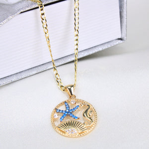 14K Yellow Gold CZ Seashell SeaStar Charm