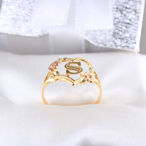 14K Two-Tone Gold Initial S Heart Ring