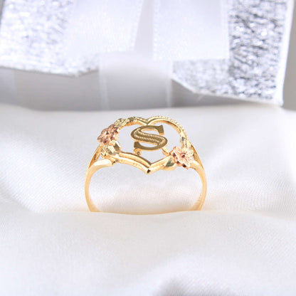 14K Two-Tone Gold Initial S Heart Ring
