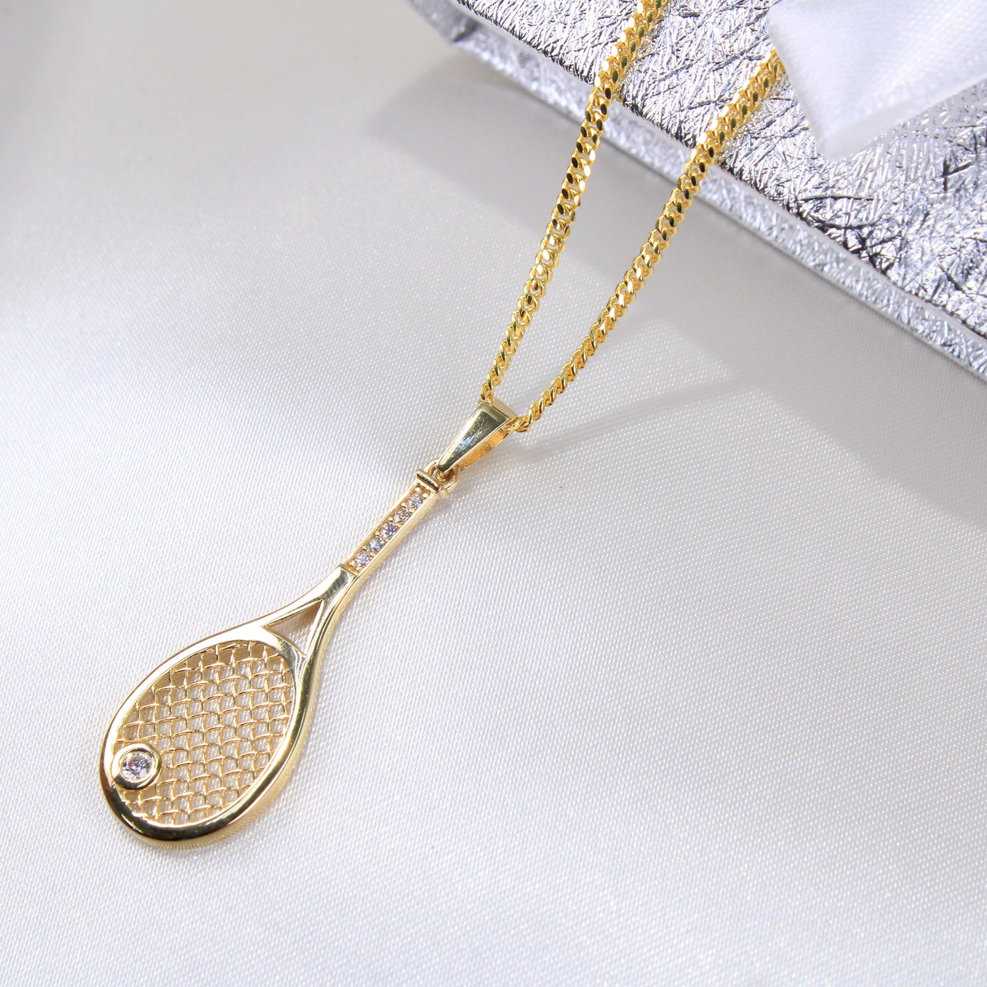14K Yellow Gold CZ Tennis Racket Charm
