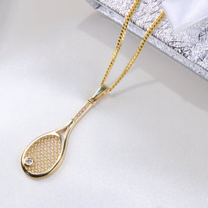 14K Yellow Gold CZ Tennis Racket Charm
