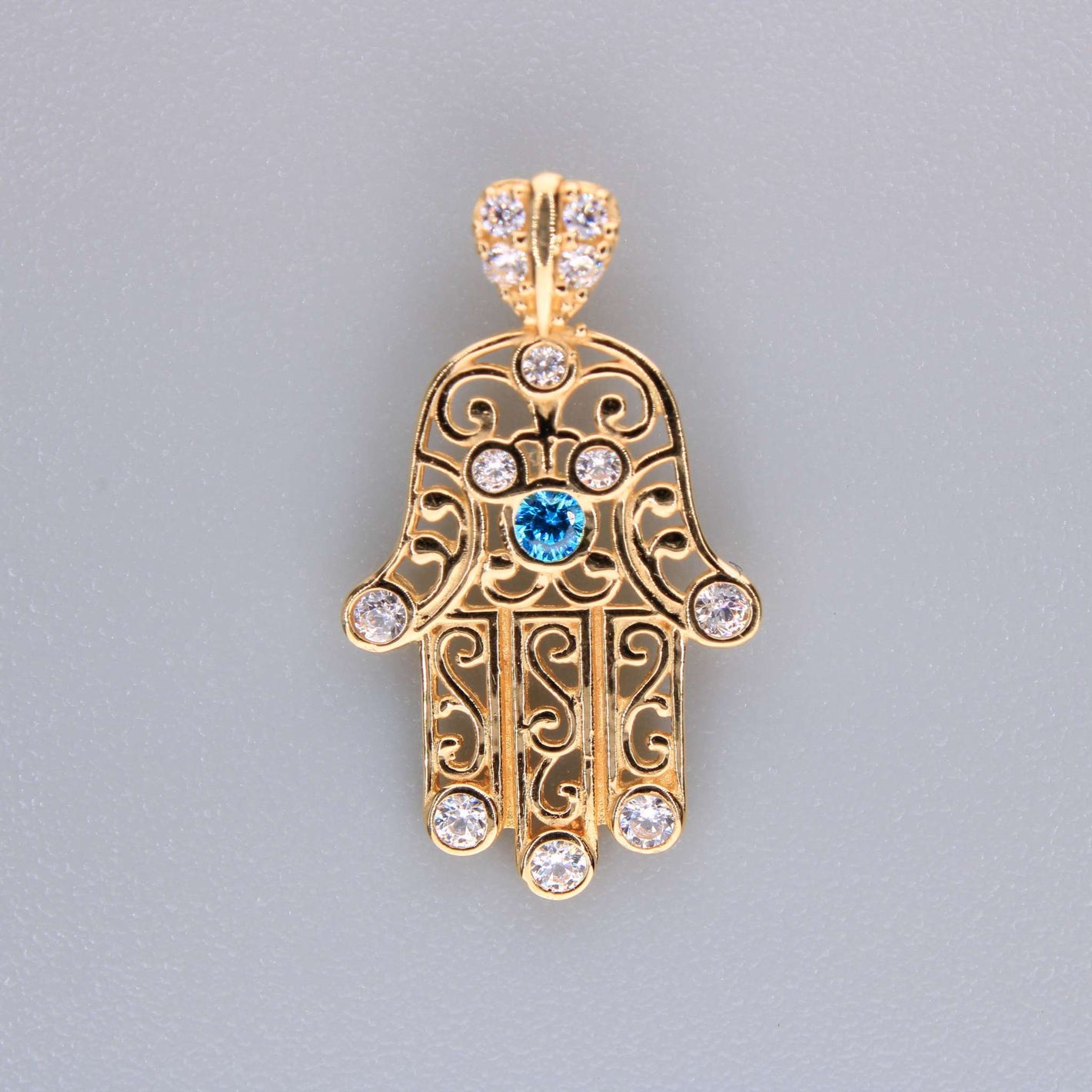 14K Yellow Gold CZ Hamsa Charm