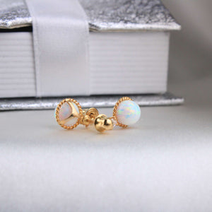 14K Yellow Gold CZ Opal Stud Earrings