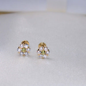 14K Yellow Gold Flower CZ Stud Earrings W/screw