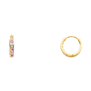 14K Yellow Gold CZ Pink Hoops