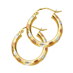 14K Yellow Gold 3 Tone Hoops