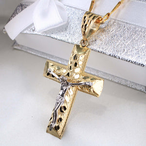 14K Two-Tone Gold Nugget Cross Charm