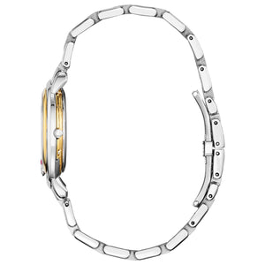 Side profile of the Citizen EW5564-54D showcasing the two-tone case and bracelet.