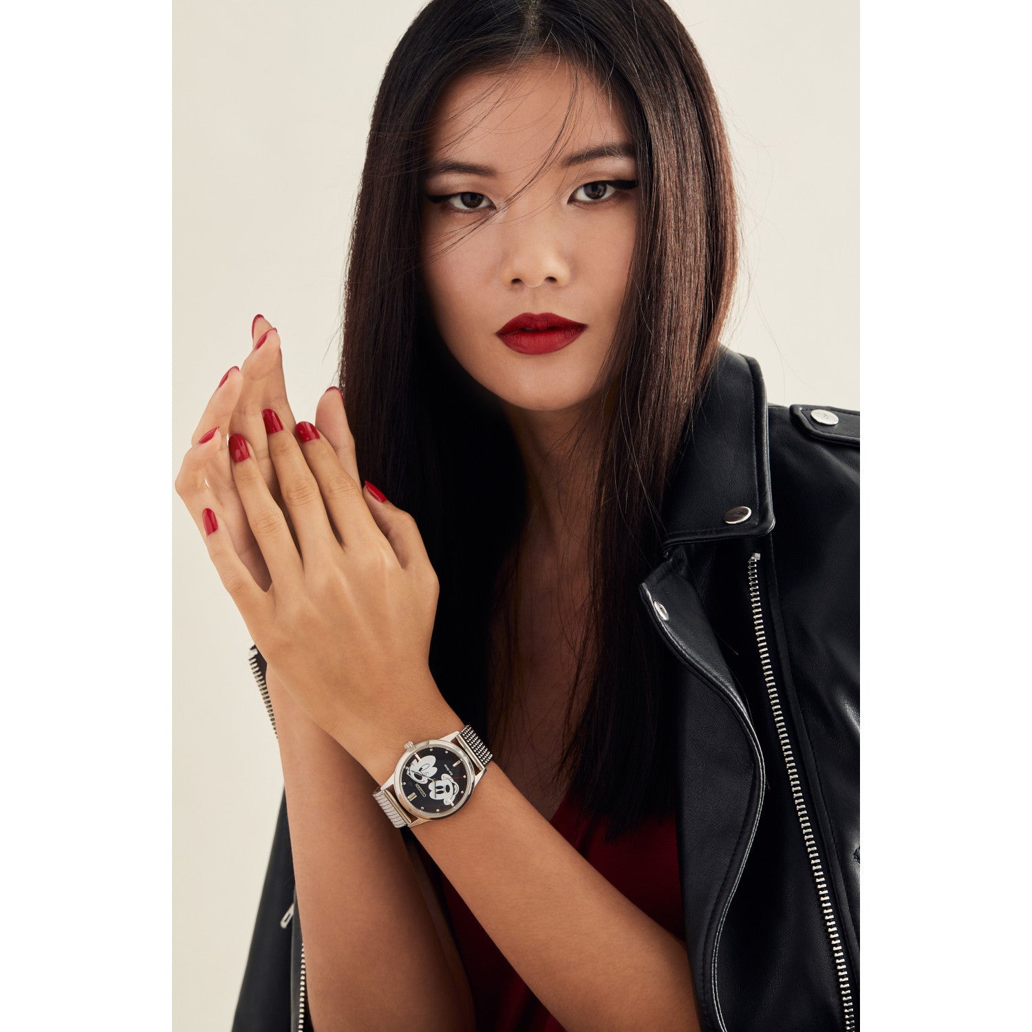 Model wearing the Citizen FE7060-56W, demonstrating its elegant design and comfortable fit on the wrist.