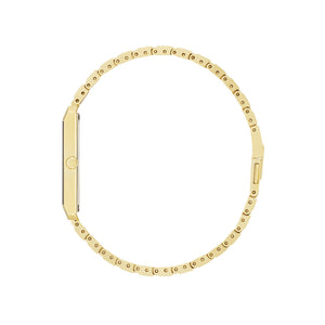 Side profile of the Citizen Stiletto EG6012-59E, showcasing its ultra-thin 5.06mm gold-tone case and sleek design.