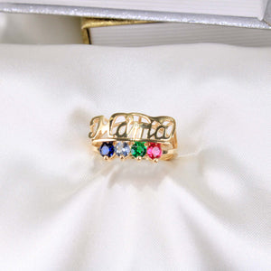 14K Yellow Gold CZ Mama Birthstone Ring