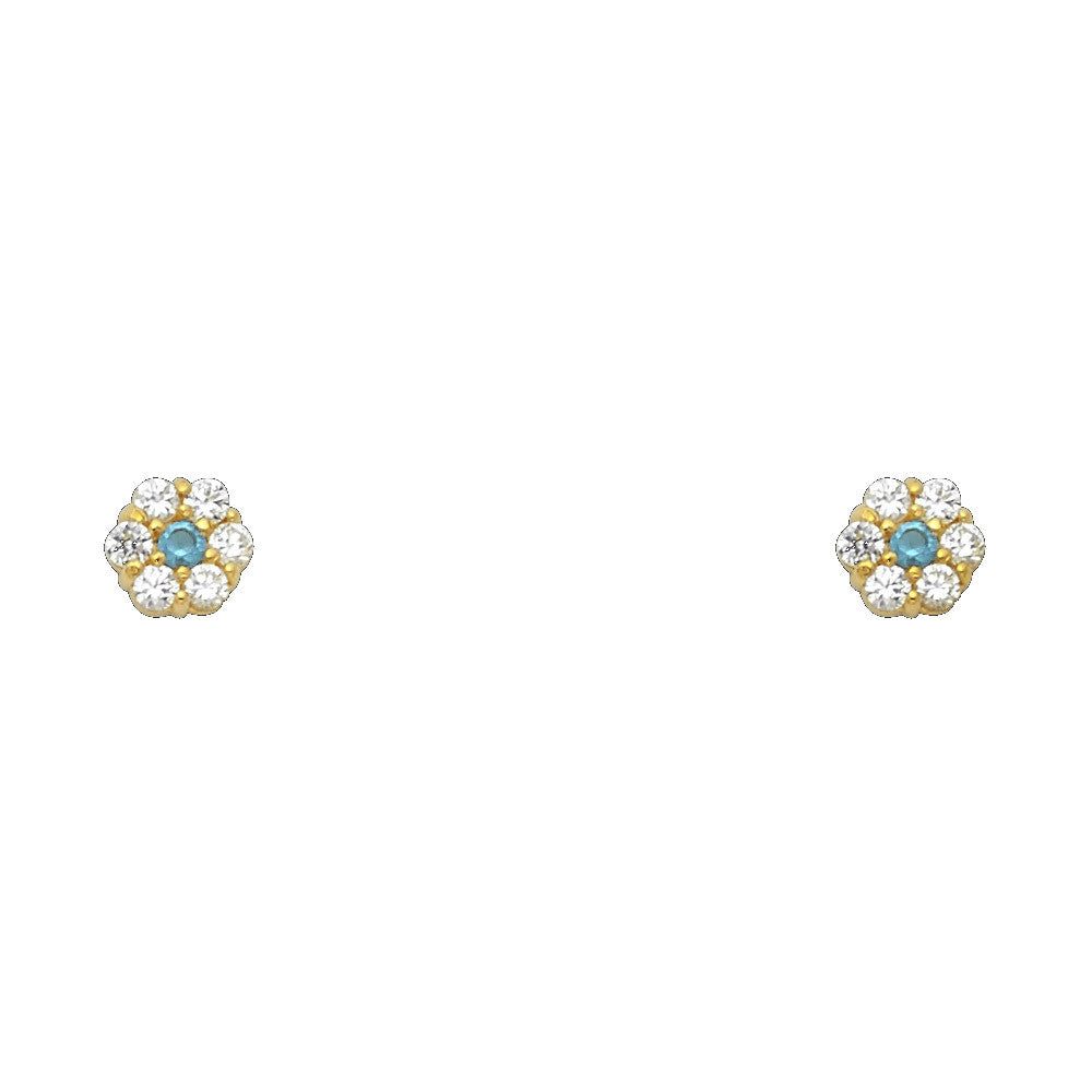 14K Yellow Gold Flower CZ Earrings W/screw