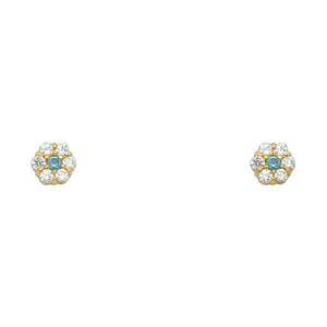 14K Yellow Gold Flower CZ Earrings W/screw
