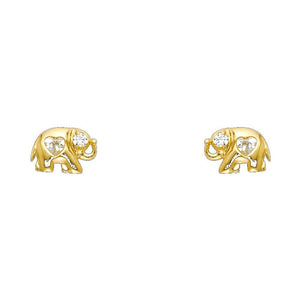14K Yellow Gold  Elephant  CZ Stud Earrings w/Screw
