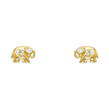 14K Yellow Gold  Elephant  CZ Stud Earrings w/Screw