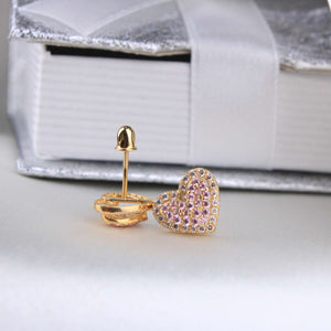 14K Yellow Gold CZ Heart Earrings