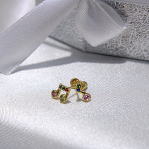14K Yellow Gold CZ Music Notes Earrings