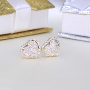 10K Yellow Gold Diamond Heart Earrings
