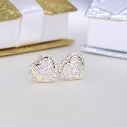 10K Yellow Gold Diamond Heart Earrings
