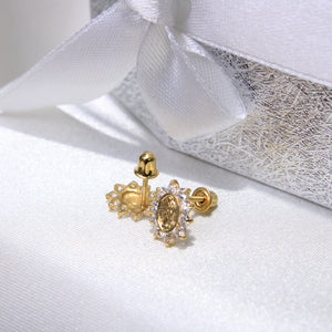 14K Yellow Gold CZ Virgin Mary Earrings