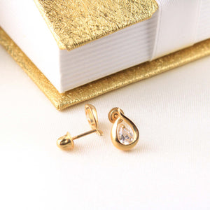 14K Yellow Gold CZ  Stud Earrings w/Screw