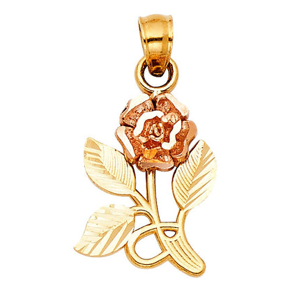 14K Two-Tone Gold Rose Stem Charm