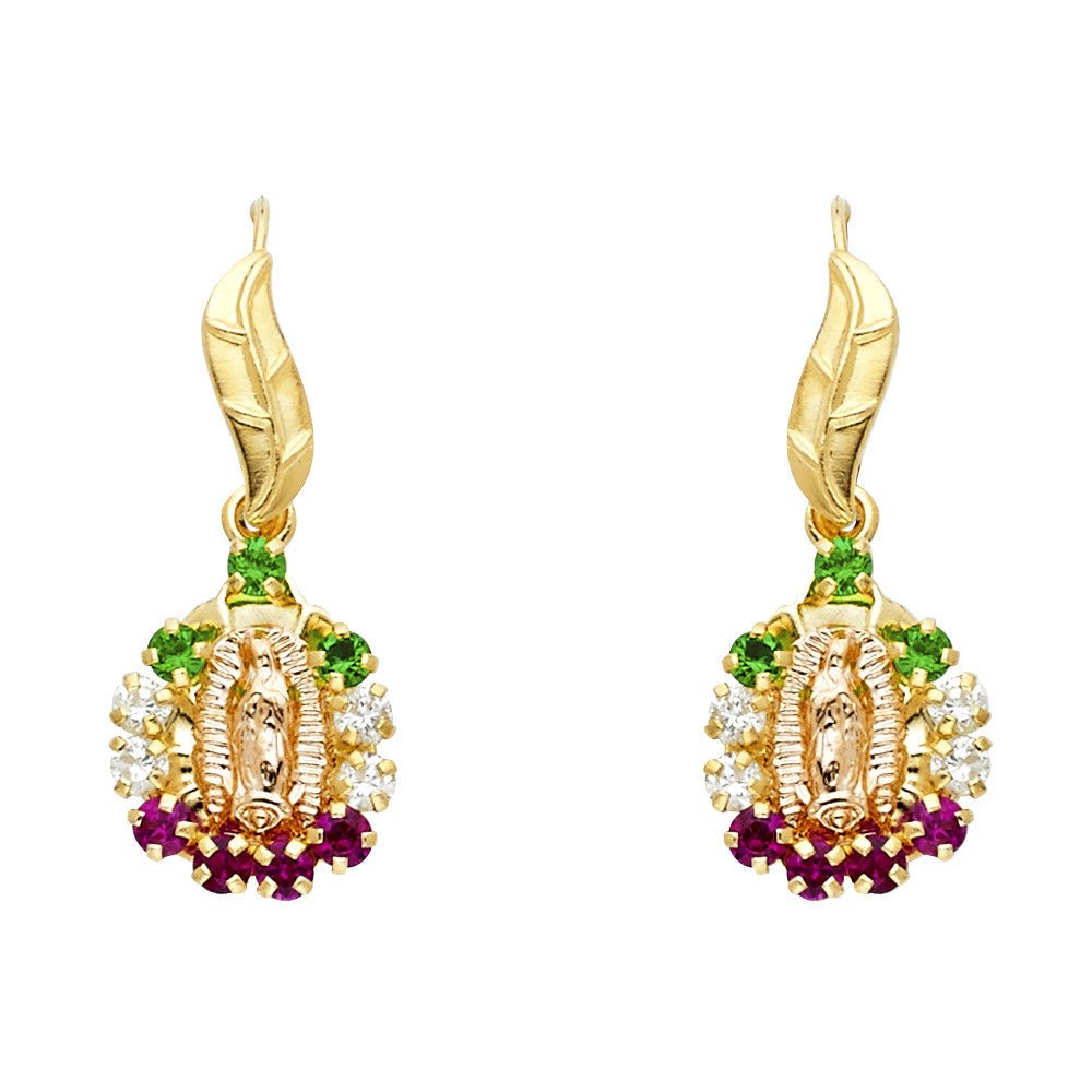 14K Yellow Gold Virgin Mary CZ Earrings