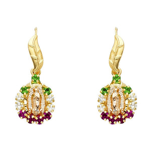 14K Yellow Gold Virgin Mary CZ Earrings