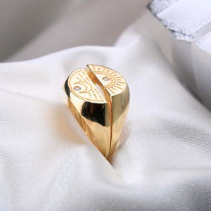 14K Yellow Gold Split Sun And Moon Ring