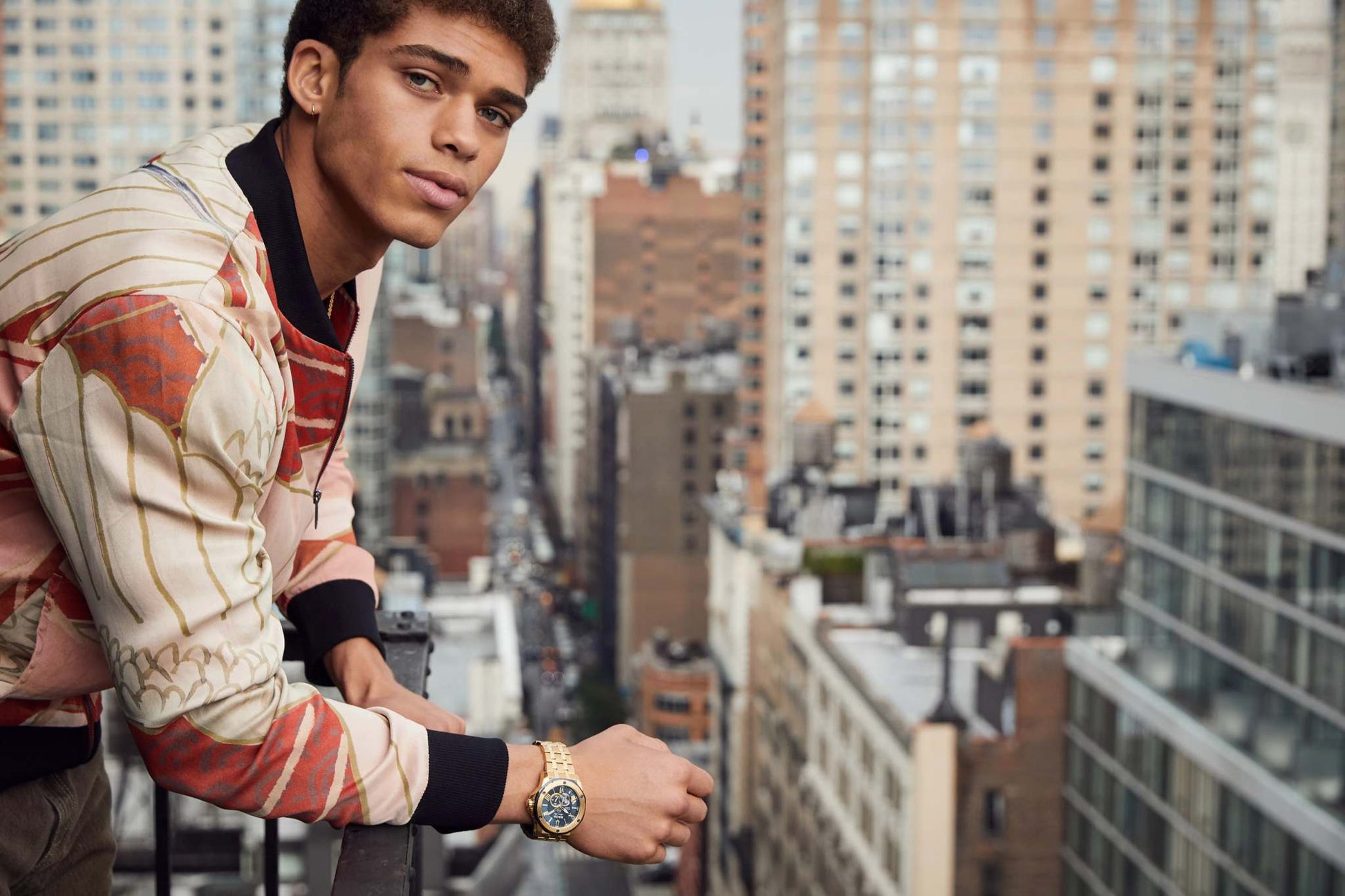 Model wearing the Bulova 97B168, demonstrating its stylish and functional design on the wrist.