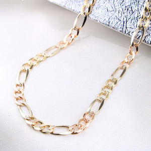 14K Tricolor Gold Solid Figaro Chain 6.5mm 24in