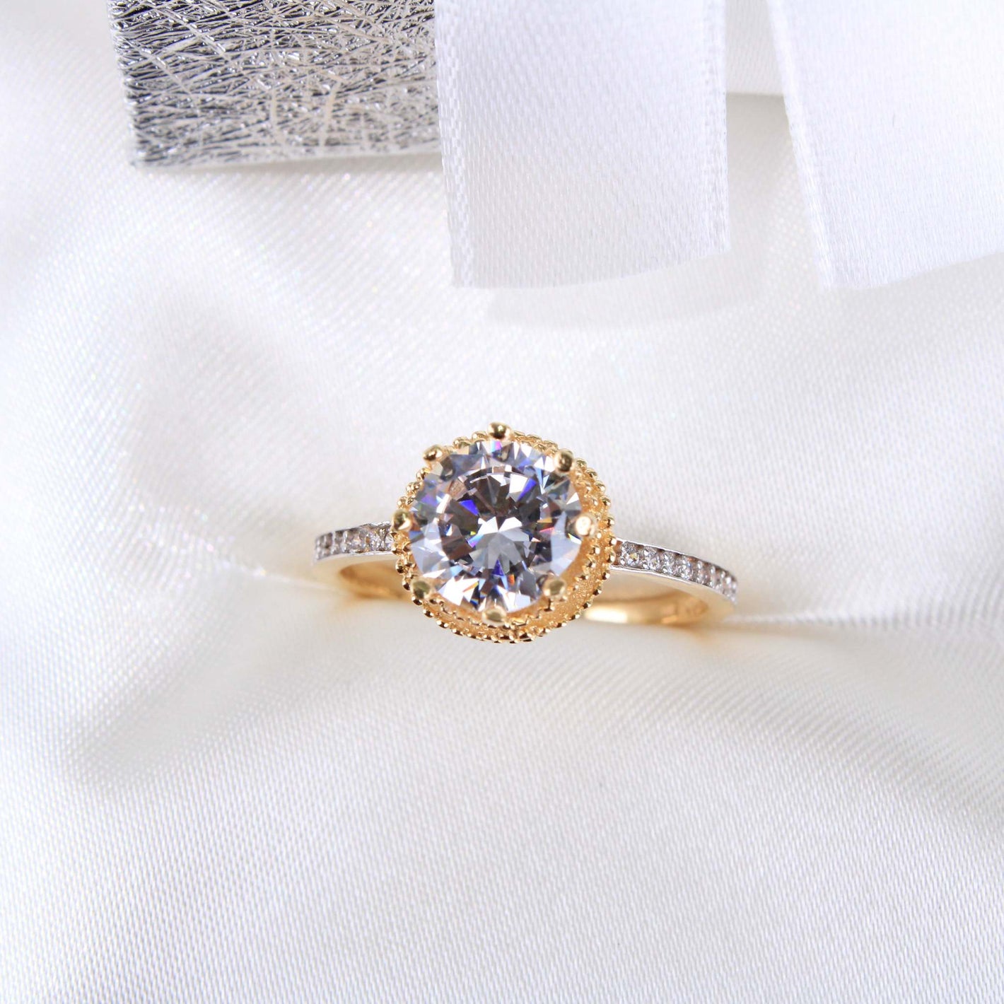 14K Yellow Gold CZ Engagement Ring