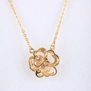 14K Yellow Gold Flower CZ Necklace