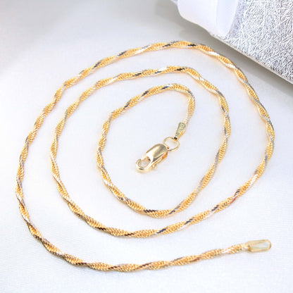 14K Yellow Gold 2tone Rope Chain 2mm 18in