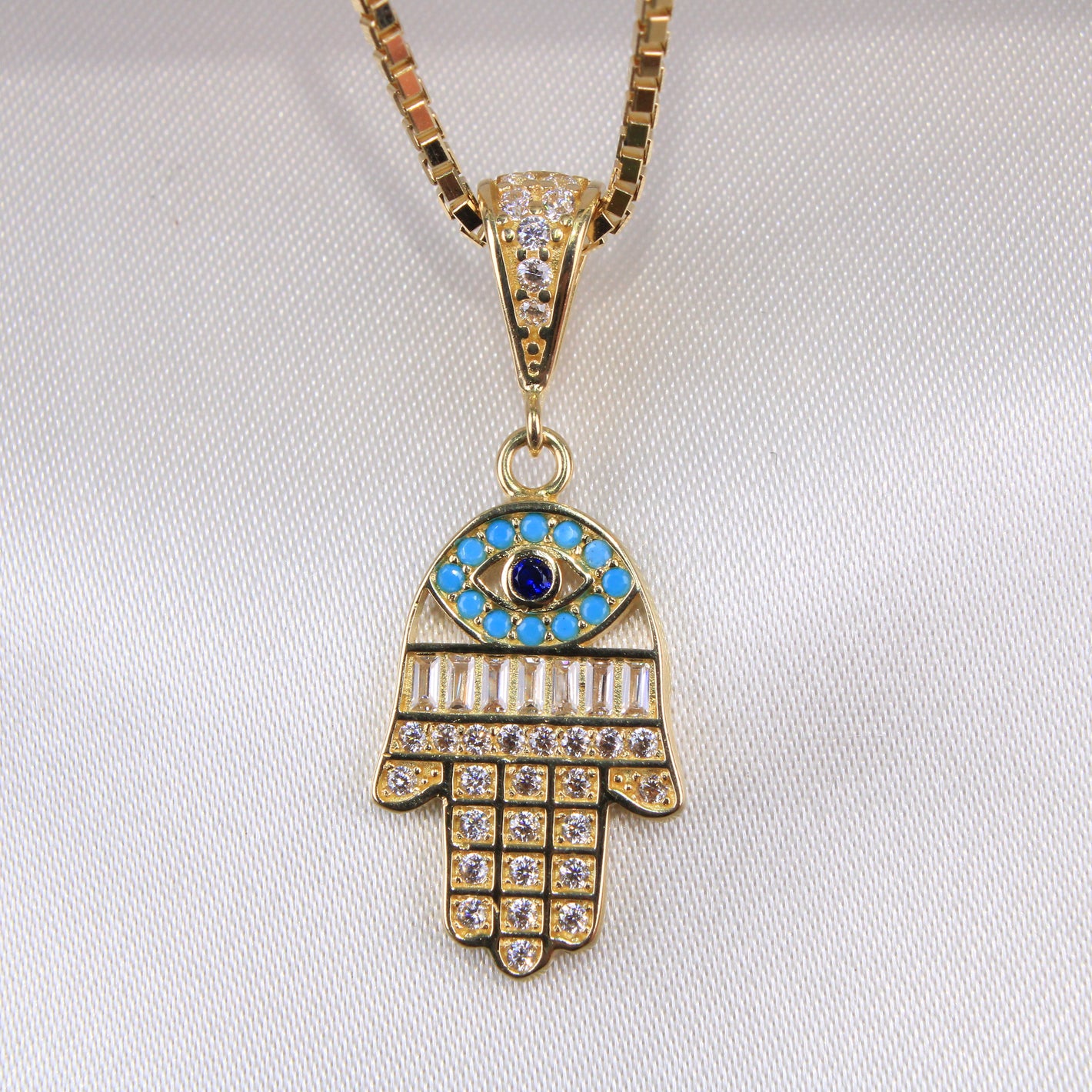 14K Yellow Gold CZ Hamsa Charm