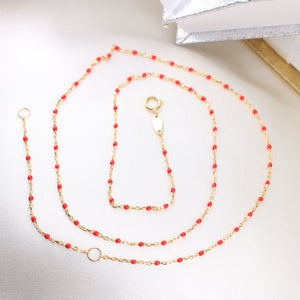 14K Yellow Gold Red Beaded Necklace 18in
